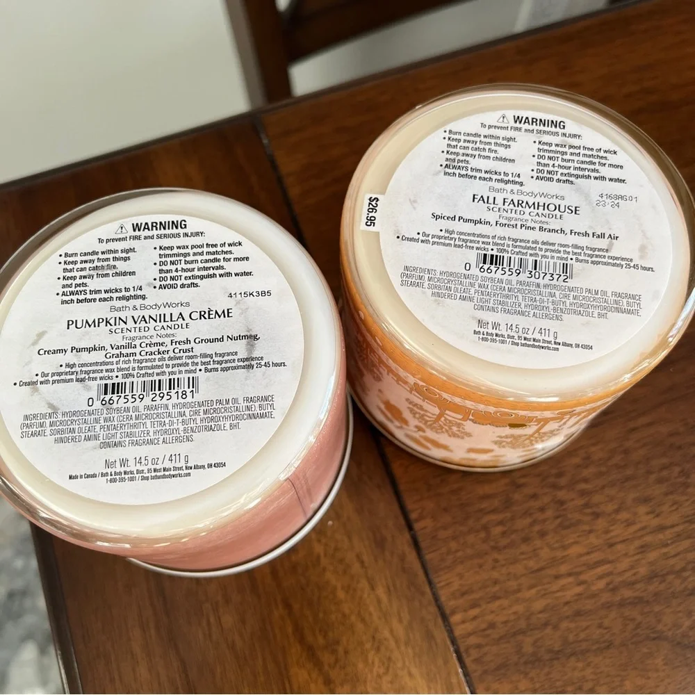 Bath & Body Works Candles Pumpkin Vanilla Creme & Fall Farm House